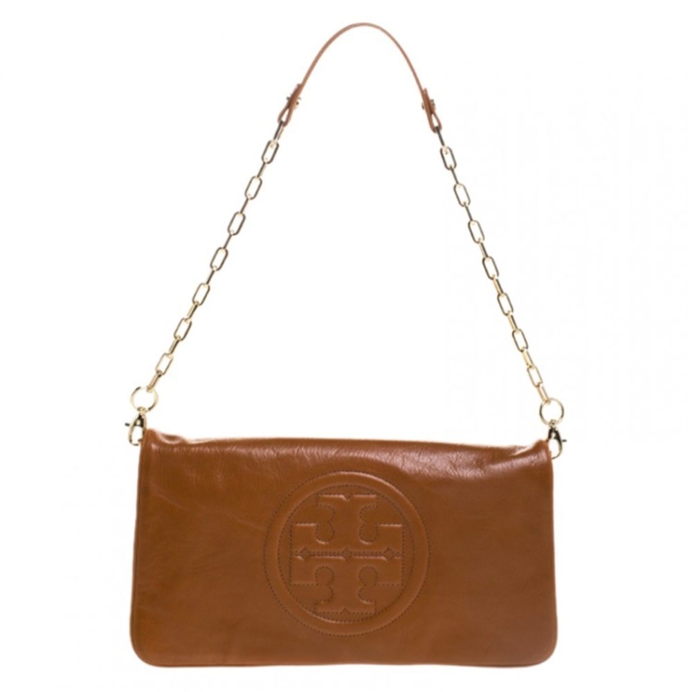 Tory Burch Brown Leather Bombe Reva Clutch